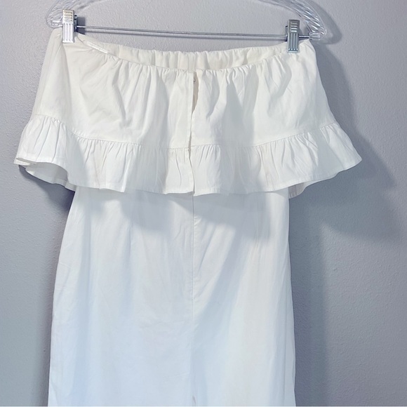 Lovers and Friends Nellie Jumpsuit white ruffle hem Small STRAPLESS CROP D121 - Picture 6 of 11